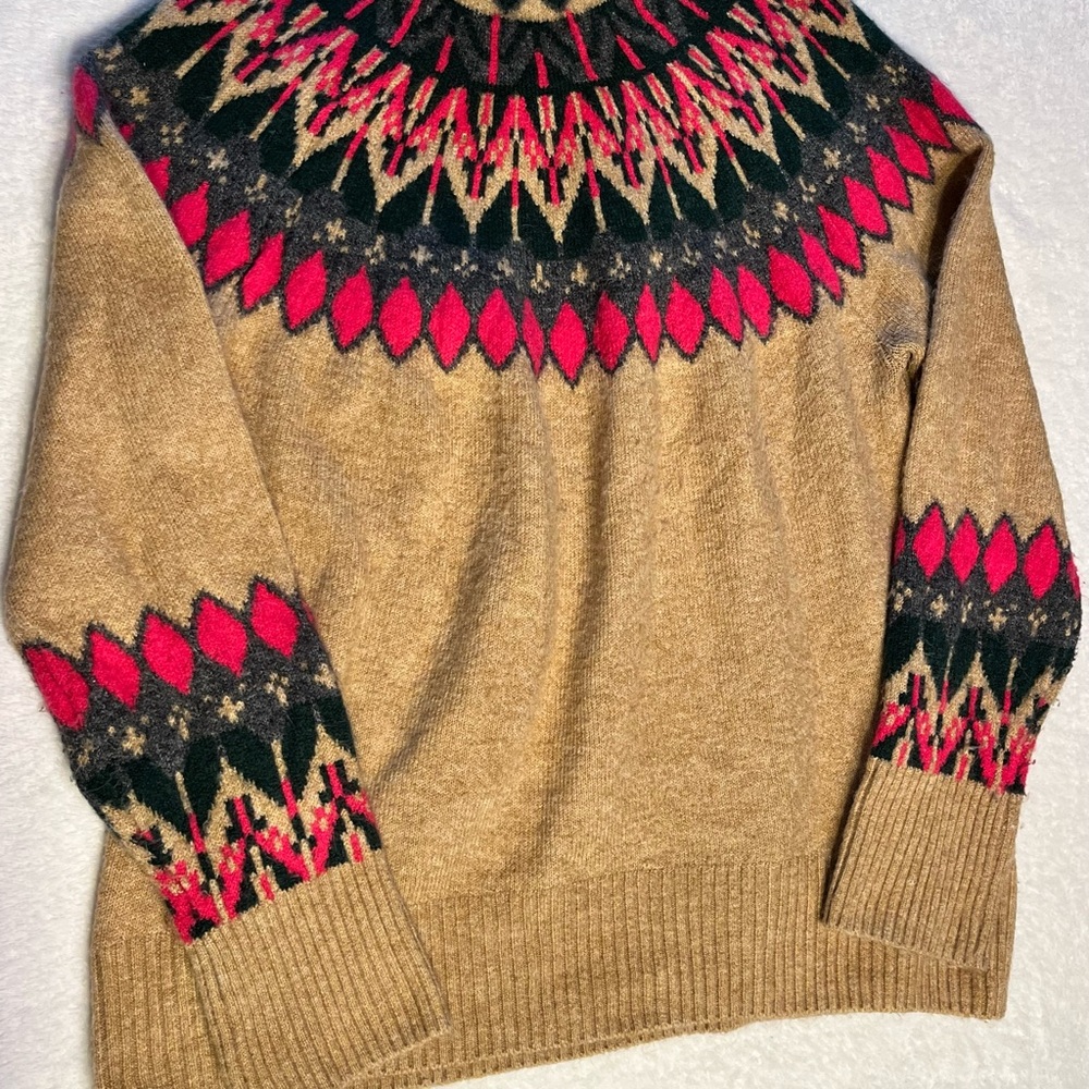 CeCe Camel Fair Isle Turtleneck Sweater with Pink & Black Yoke